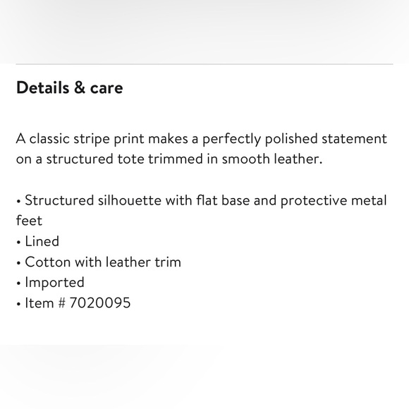 kate spade Blue and Cream Tote Bag with Vertical Stripes and Leather Straps - Picture 5 of 5